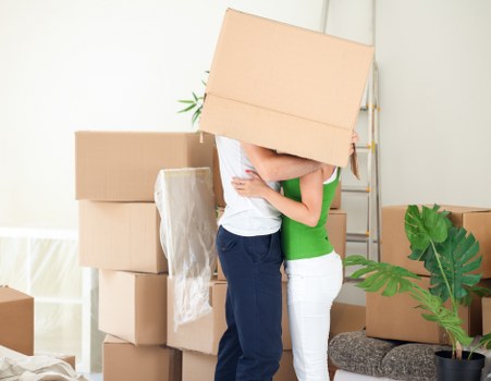 Carefully arranged boxes inside a removal van in Watford